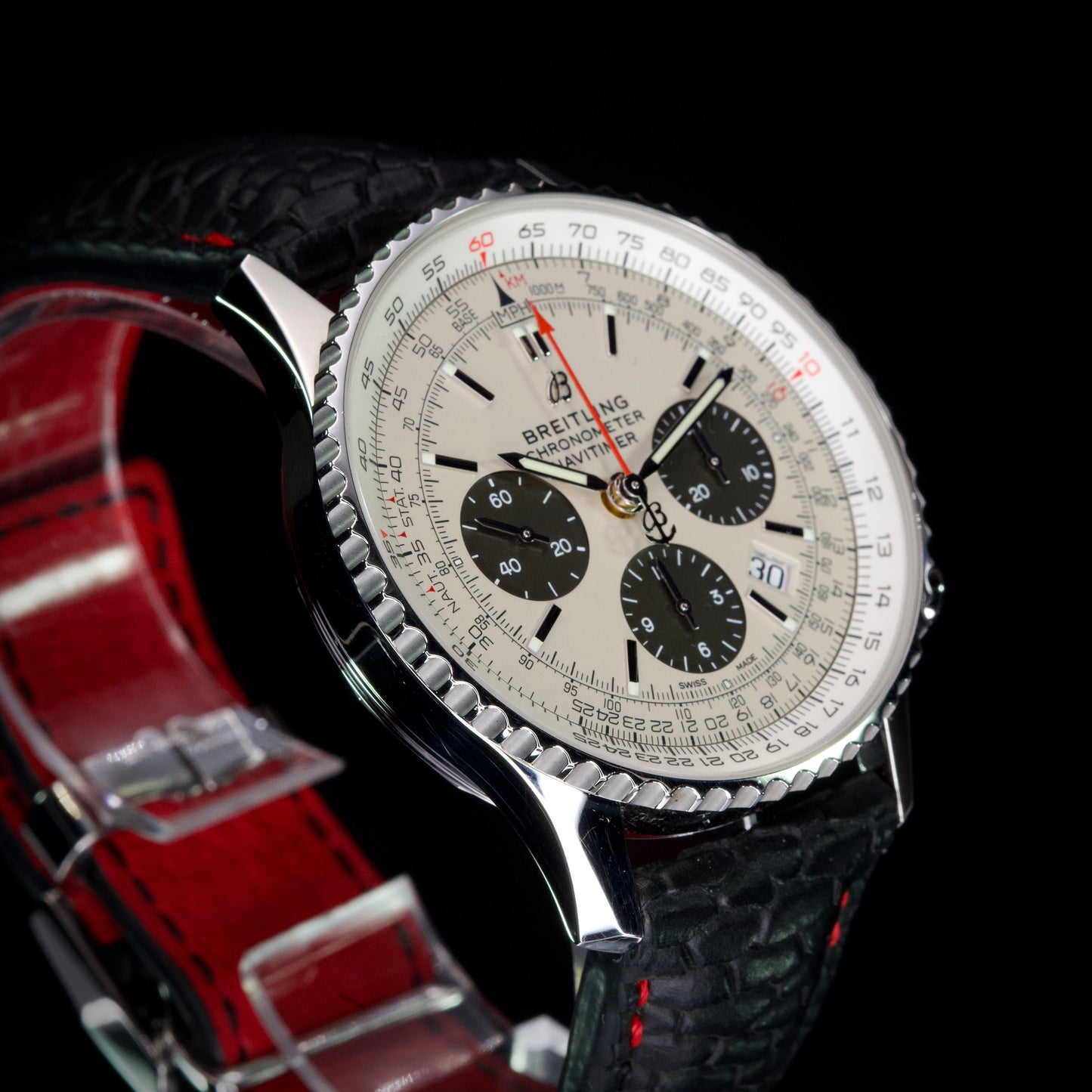 2021 Breitling Navitimer 1 B01 Chronograph "Panda" 43MM White Dial Aftermarket Bespoke Leather Strap (AB0121211G1A1)