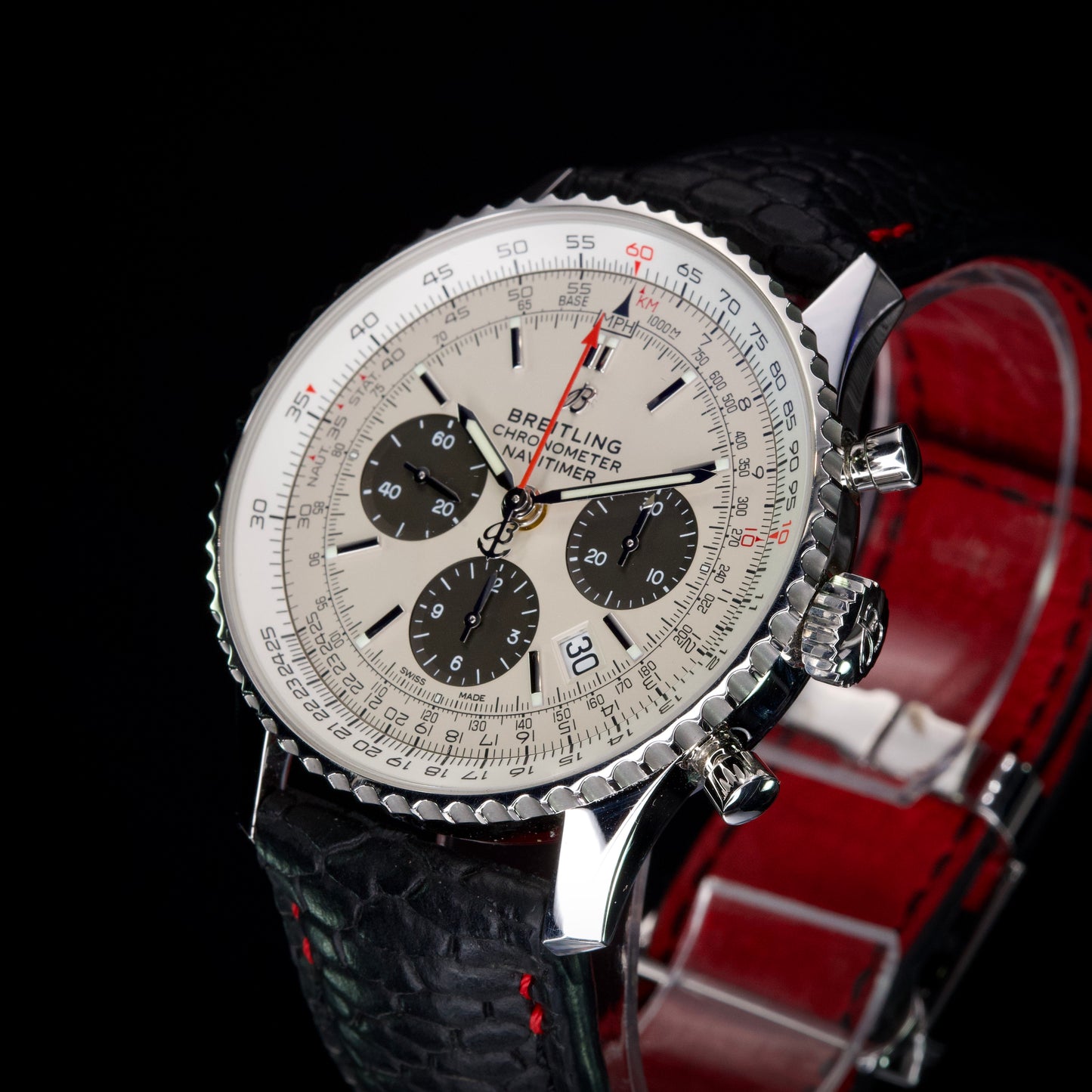 2021 Breitling Navitimer 1 B01 Chronograph "Panda" 43MM White Dial Aftermarket Bespoke Leather Strap (AB0121211G1A1)