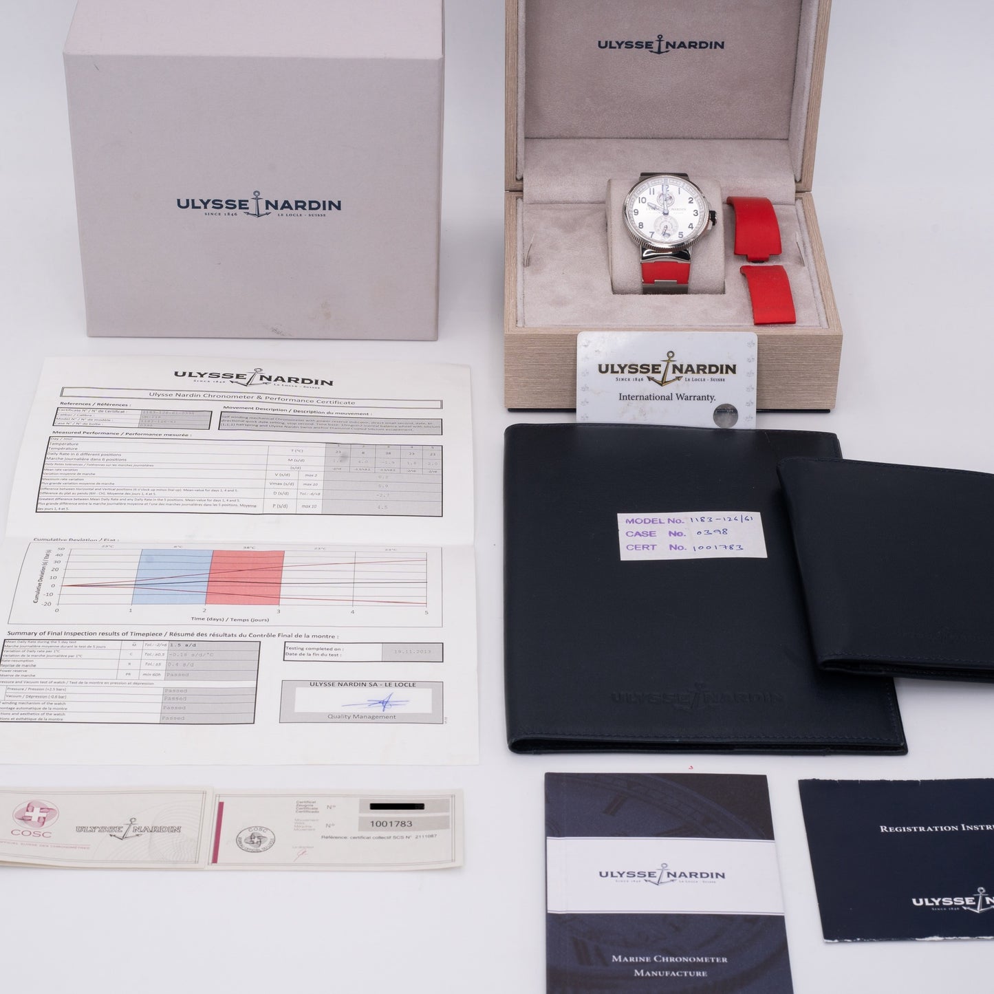 Ulysse Nardin Marine Chronometer 43mm 1183-126-61 White Dial 1183-126 Full Set