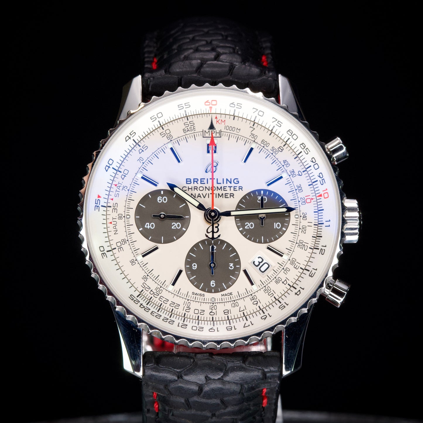 2021 Breitling Navitimer 1 B01 Chronograph "Panda" 43MM White Dial Aftermarket Bespoke Leather Strap (AB0121211G1A1)