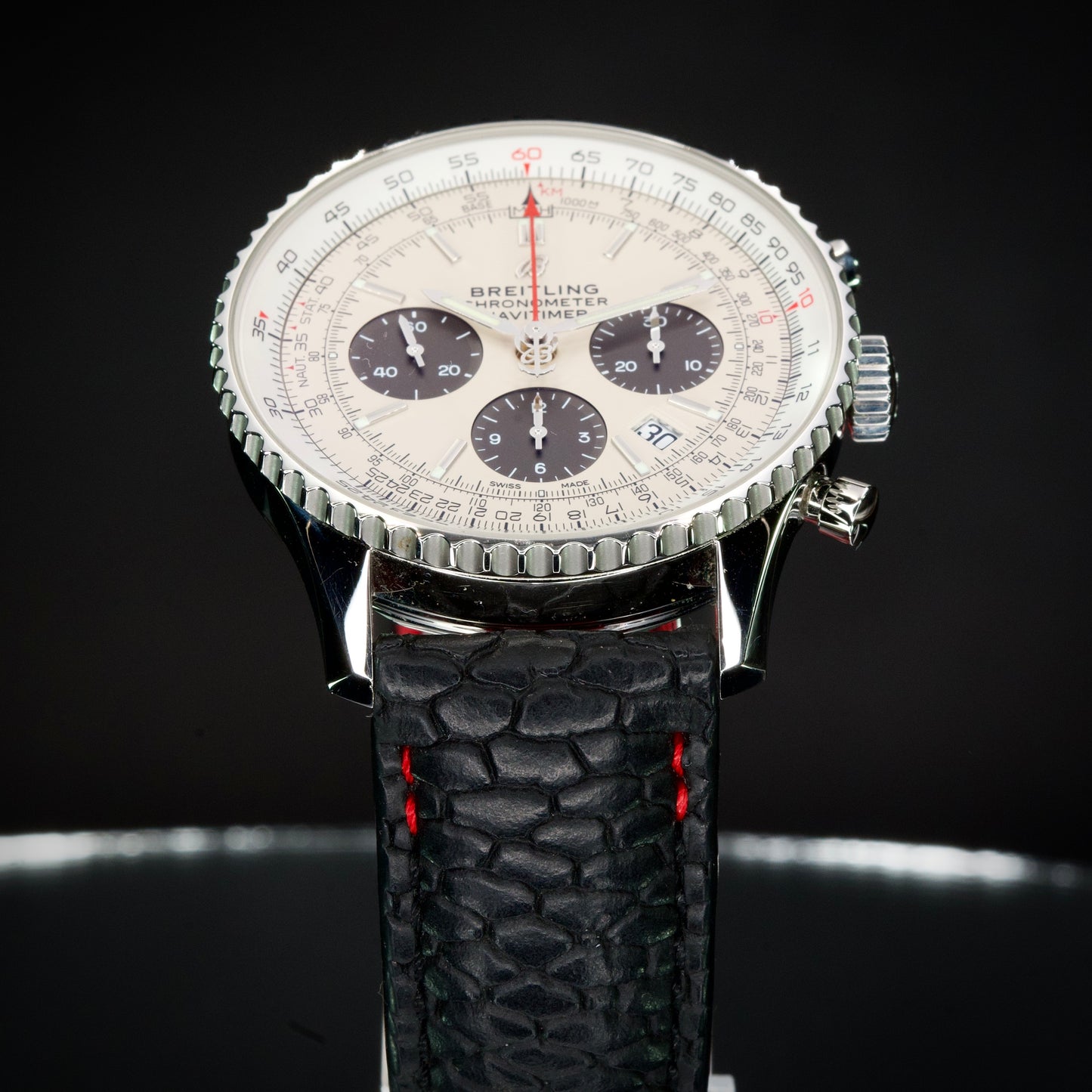 2021 Breitling Navitimer 1 B01 Chronograph "Panda" 43MM White Dial Aftermarket Bespoke Leather Strap (AB0121211G1A1)