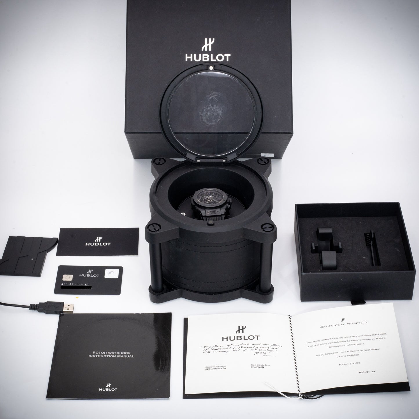 Hublot “All Black” Big Bang Unico 45mm 411.C1.1110.RX Full Set W/ Rotor Watchbox