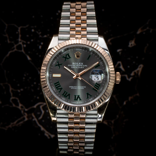 2023 Rolex Datejust 41mm 126331 Wimbledon Dial Everose Gold Fluted Bezel Jubilee