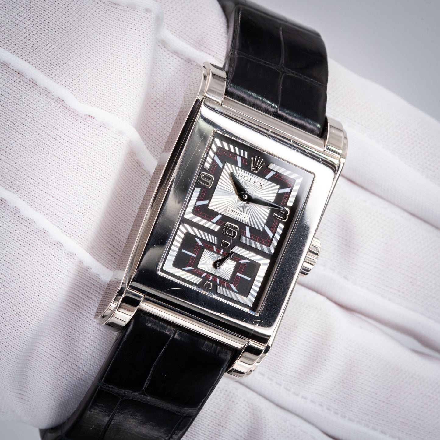 Rolex Cellini Prince 5443 White Gold Black Alligator Strap W Deployant Clasp