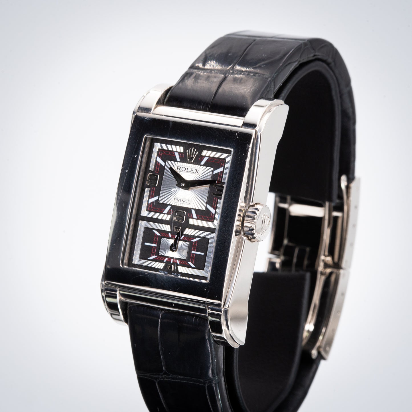Rolex Cellini Prince 5443 White Gold Black Alligator Strap W Deployant Clasp
