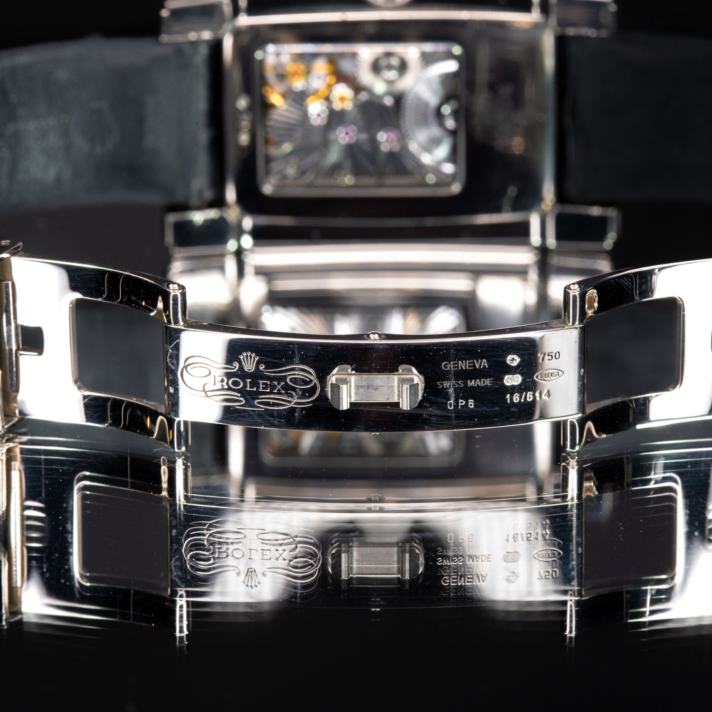 Rolex Cellini Prince 5443 White Gold Black Alligator Strap W Deployant Clasp