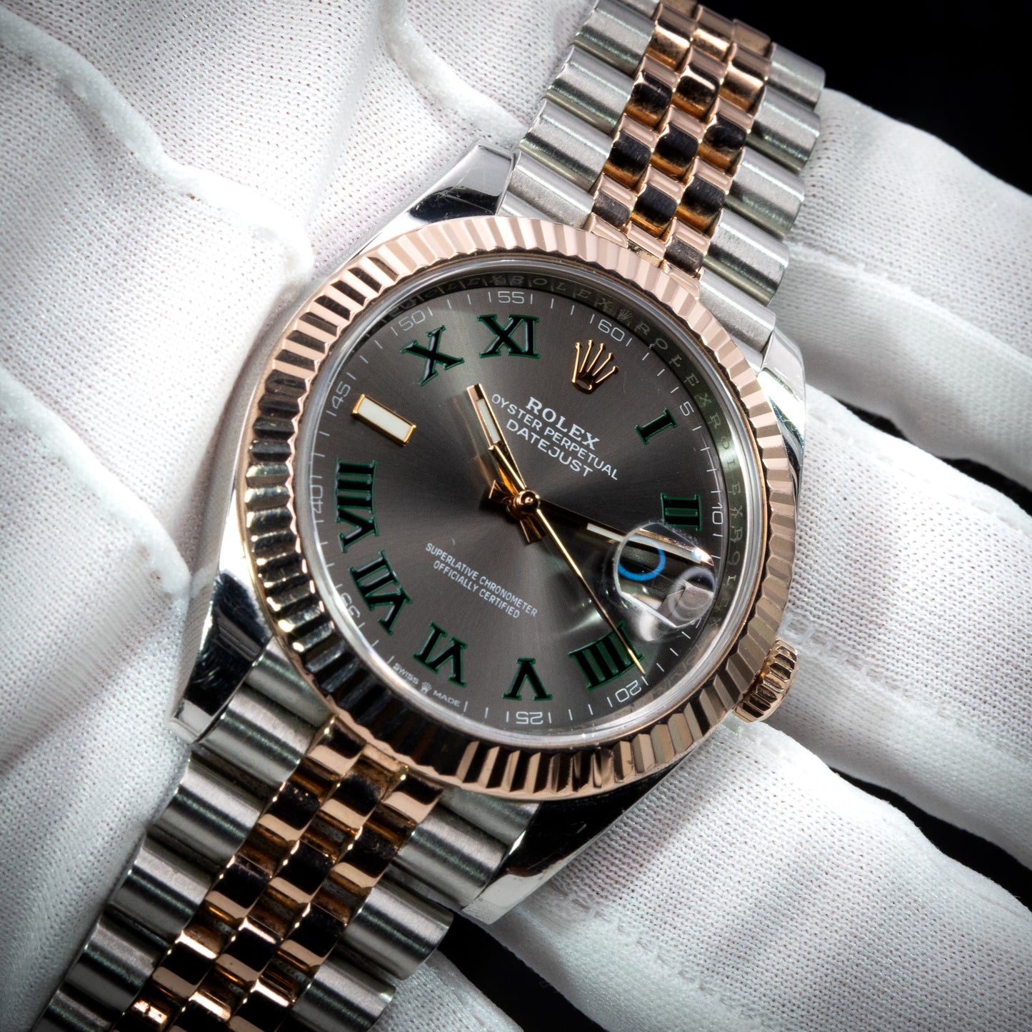 2023 Rolex Datejust 41mm 126331 Wimbledon Dial Everose Gold Fluted Bezel Jubilee