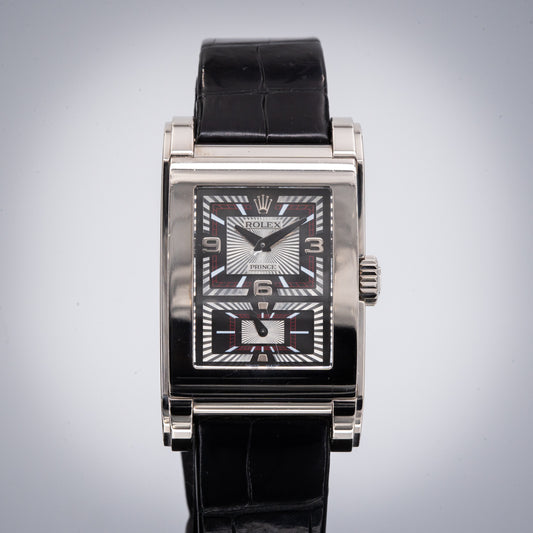 Rolex Cellini Prince 5443 White Gold Black Alligator Strap W Deployant Clasp