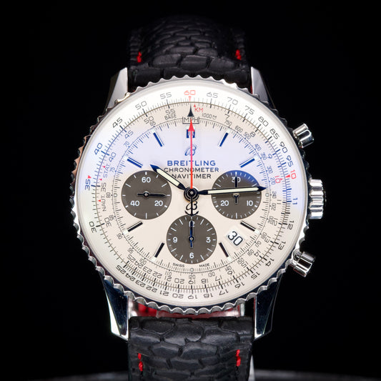 2021 Breitling Navitimer 1 B01 Chronograph "Panda" 43MM White Dial Aftermarket Bespoke Leather Strap (AB0121211G1A1)