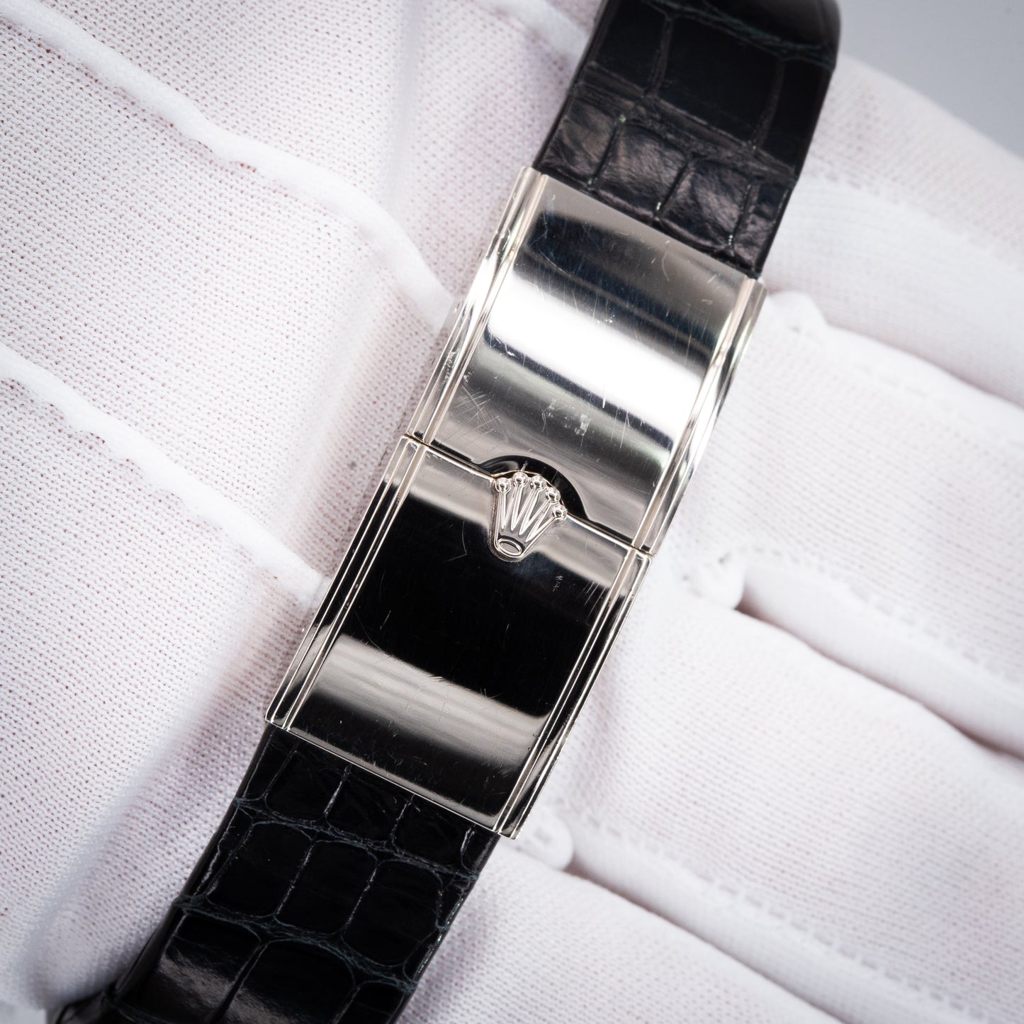 Rolex Cellini Prince 5443 White Gold Black Alligator Strap W Deployant Clasp