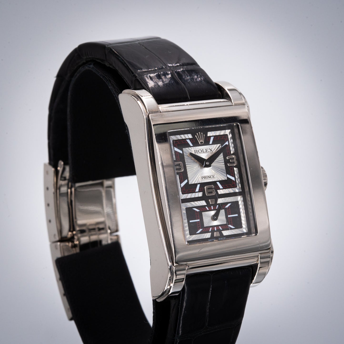 Rolex Cellini Prince 5443 White Gold Black Alligator Strap W Deployant Clasp